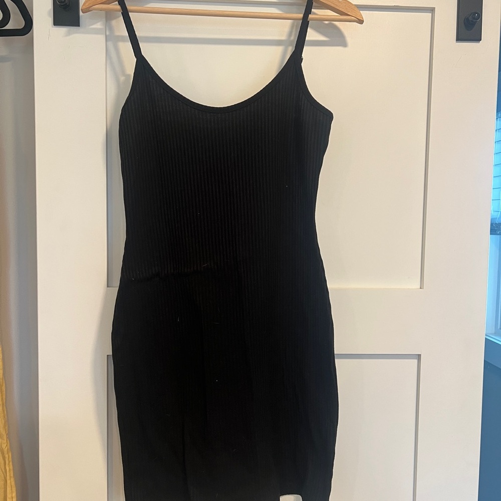 Black Ribbed Mini Dress